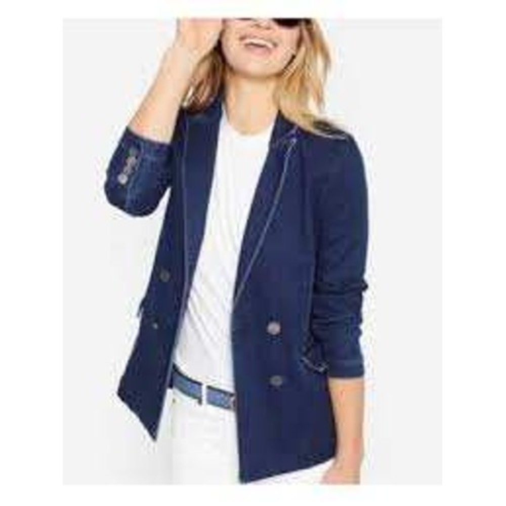 J.McLaughlin Womens Denim Blazer Dark Wash Double Breasted Jacket Size 6